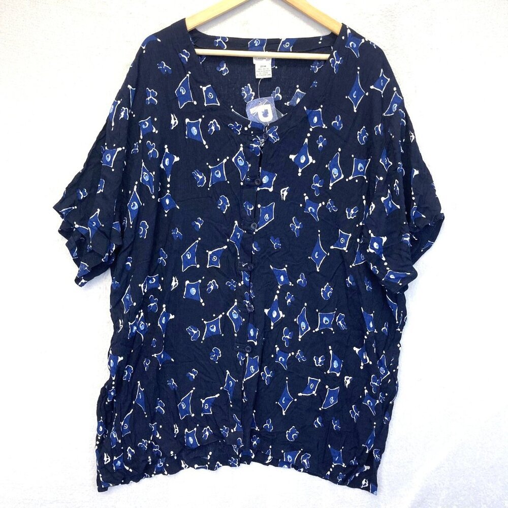 NWT Sostanza Button Up‎ Blouse Top Womens Size 24W Navy Blue Lightweight Shirt